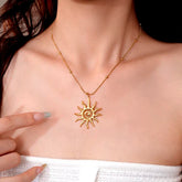 14K Gold-Plated Sun Pendant Necklace - beautiful Sun Pendant Necklace
