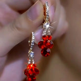 14K Gold-Plated Super Shiny Red Crystal Water Drop Earrings - elegant Red Crystal Earrings