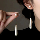 14K Gold-Plated Textured Water Drop Pearl Earrings - elegant Textured Pearl Earrings