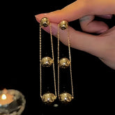14K Gold-Plated Three-Ball Chain Earrings - elegant Ball Chain Earrings