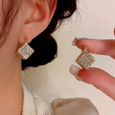14K Gold-Plated Three-Dimensional Square Earrings - elegant 3D Square Earrings