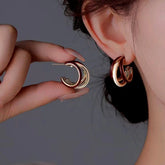 14K Gold-Plated Three Layer Earrings - elegant Three-Layer Hoops