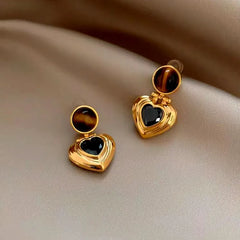 Close-up detail of the sparkling zircons and plating on the Tiger's Eye Earrings