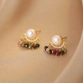 14K Gold-Plated Tourmaline Pearl Earrings - elegant Tourmaline Pearl Earrings