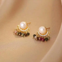 14K Gold-Plated Tourmaline Pearl Earrings - elegant Tourmaline Pearl Earrings