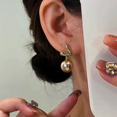 14K Gold-Plated Trendy Heart Pearl Earrings - elegant Heart Pearl Earrings