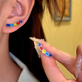 14K Gold-Plated Trendy Rainbow Smiley Face Crawler Earrings - elegant Rainbow Smiley Earrings