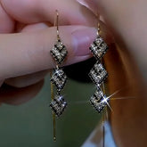 14K Gold-Plated Tripple-Layer Black And White Diamond Threader Earrings - elegant Black and White Threaders