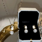 14K Gold-Plated Tulip Pearl Earrings And Necklace Set - elegant Tulip Pearl Set