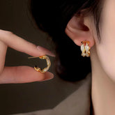 14K Gold-Plated Twisted Diamond C Hoop Earrings - elegant Diamond C-Hoop Earrings
