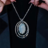 14K Gold-Plated Vintage Cat's Eye Pendant Sweater Chain Necklace - beautiful Cat's Eye Necklace