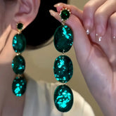14K Gold-Plated Vintage Emerald Diamond Oval Earrings - elegant Emerald Oval Earrings