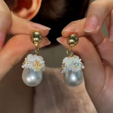 14K Gold-Plated Water Drop Flower Pearl Earrings - elegant Flower Pearl Earrings