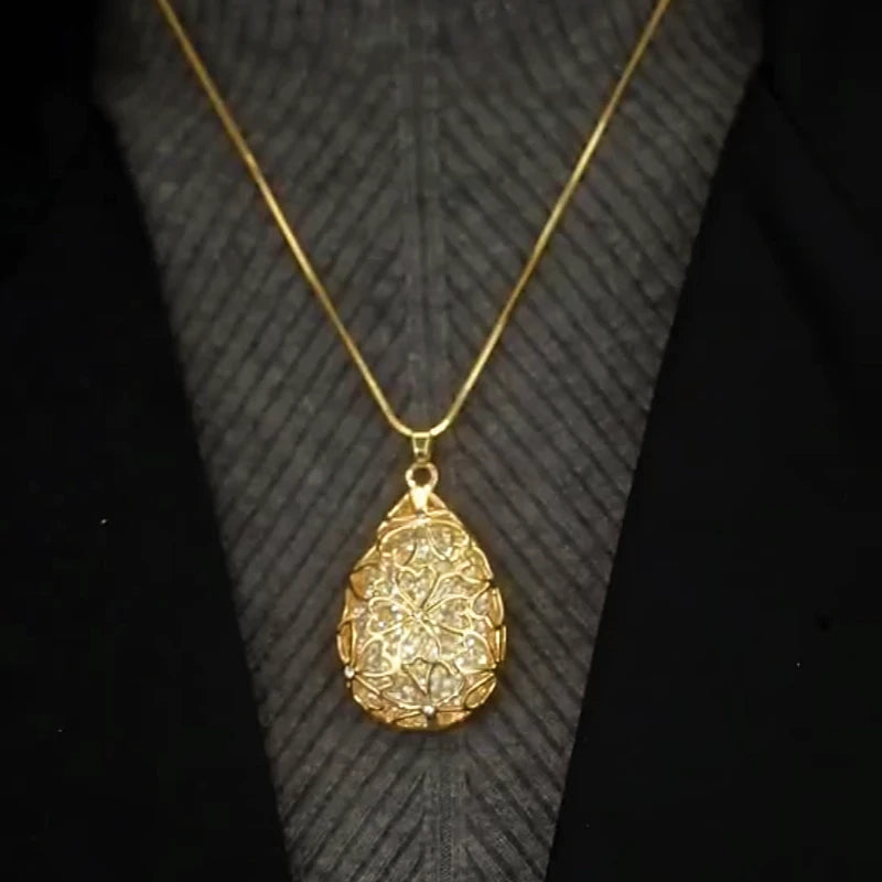 14K Gold-Plated Water Drop Hollow Flower Sweater Chain Pendant Necklace - beautiful Hollow Flower Necklace