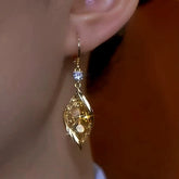 14K Gold-Plated Wavy Cat's Eye Daimond Water Drop Earrings - elegant Cat's Eye Earrings