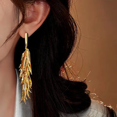 Close-up detail of the sparkling zircons and plating on the Wheat Tassel Earrings