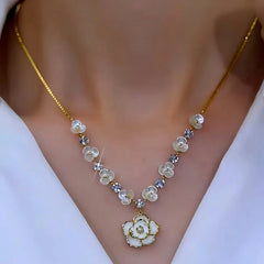 14K Gold-Plated White Camellia Flower Necklace - beautiful White Camellia Necklace