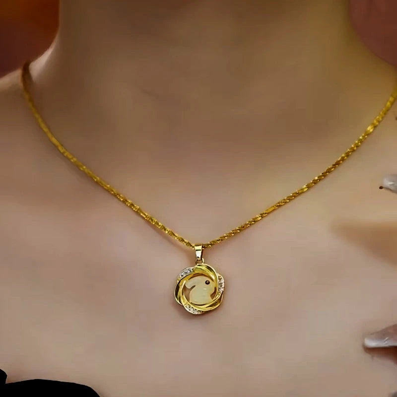 Close-up of the pendant and clasp on the Rabbit Jade Necklace