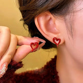 14K Gold-Plated Wine Red Heart Stud Earrings - elegant Red Heart Studs