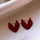 14K Gold-Plated Wine Red Velvet Flocking Heart Earrings - elegant Red Velvet Earrings
