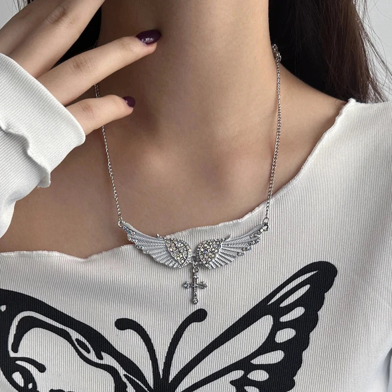 Close-up of the pendant and clasp on the Angel Wing Necklace