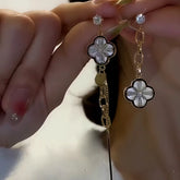 14K Gold-Plated Zircon Asymmetrical Four-Leaf Flower Earring - elegant Asymmetrical Flower Earrings
