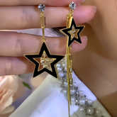 14K Gold-Plated Zircon Asymmetrical Star Chain Tassel Earrings - elegant Asymmetrical Star Earrings