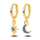 14K Gold-Plated Zircon Asymmetrical Star Sun Earrings - elegant Asymmetrical Star Sun