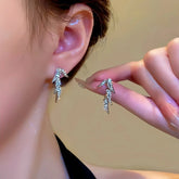 14K Gold-Plated Zircon Bamboo Leaf Earrings - elegant Bamboo Leaf Earrings