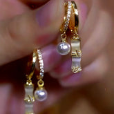 14K Gold-Plated Zircon Bamboo Pearl Earrings - elegant Bamboo Pearl Earrings