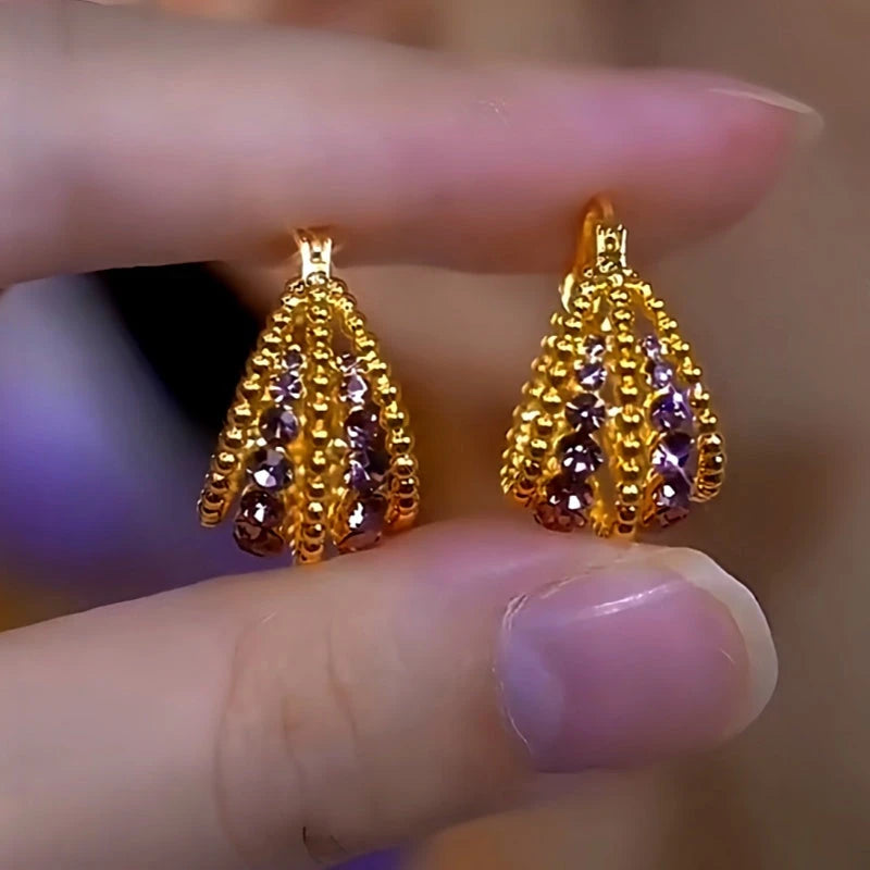 14K Gold-Plated Zircon Basket Earrings - elegant Basket Earrings