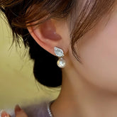 14K Gold-Plated Zircon Bead Leaf Earrings - elegant Leaf Jacket Earrings