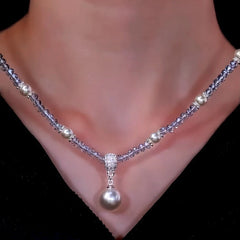 14K Gold-Plated Zircon Bead Pearl Pendant Necklace - beautiful Pearl Pendant Necklace