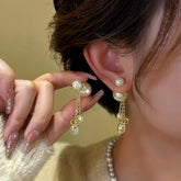 14K Gold-Plated Zircon Bead Tassel Earrings - elegant Bead Tassel Earrings