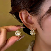 14K Gold-Plated Zircon Beaded Flower Basket Earrings - elegant Flower Basket Earrings