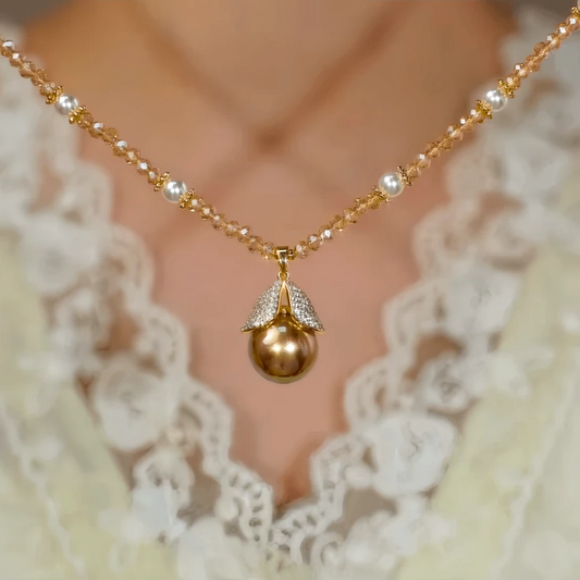 14K Gold-Plated Zircon Beads Leaf Necklace - beautiful Leaf Bead Necklace