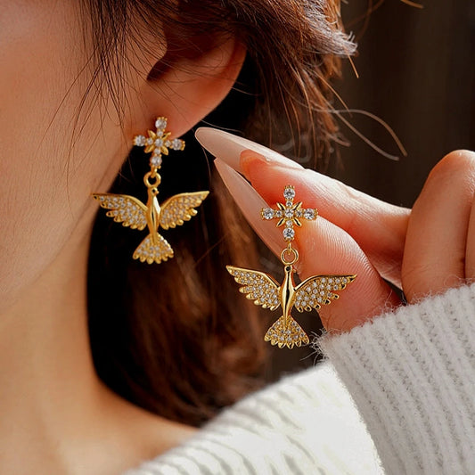 14K Gold-Plated Zircon Bird Earrings - elegant Zircon Bird Earrings