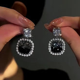 14K Gold-Plated Zircon Black Crystal Earrings - elegant Black Crystal Earrings