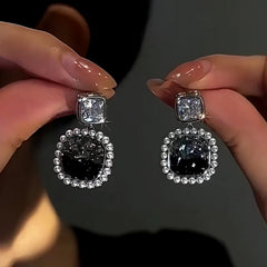 14K Gold-Plated Zircon Black Crystal Earrings - elegant Black Crystal Earrings