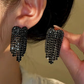14K Gold-Plated Zircon Black Diamond Heart Tassel Earrings - elegant Heart Tassel Earrings