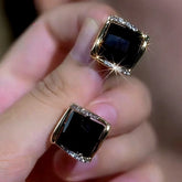 14K Gold-Plated Zircon Black Diamond Stud Earrings - elegant Black Stud Earrings