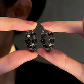 14K Gold-Plated Zircon Black Heart Hoop Earrings - elegant Heart Hoop Earrings