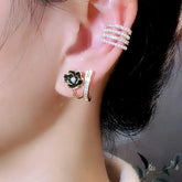 14K Gold-Plated Zircon Black Rose Elegant Studs - elegant Black Rose Studs