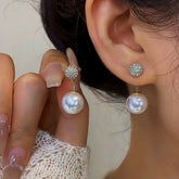 14K Gold-Plated Zircon Bling Ball Pearl Earrings - elegant Pearl Jacket Earrings