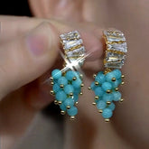 14K Gold-Plated Zircon Blue Bead Tassel Earrings - elegant Bead Tassel Earrings