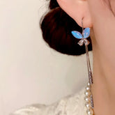 14K Gold-Plated Zircon Blue Butterfly Ear Hook Tassel Earrings - elegant Butterfly Tassel Earrings