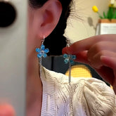 14K Gold-Plated Zircon Blue Flower Tassel Earrings - elegant Flower Tassel Earrings