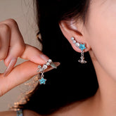 14K Gold-Plated Zircon Blue Star Tassel Earrings - elegant Star Tassel Earrings