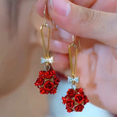 14K Gold-Plated Zircon Bow Rose Ear Hooks - elegant Rose Ear Hooks
