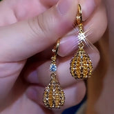 14K Gold-Plated Zircon Brown Diamond Water Drop Earrings - elegant Water Drop Earrings